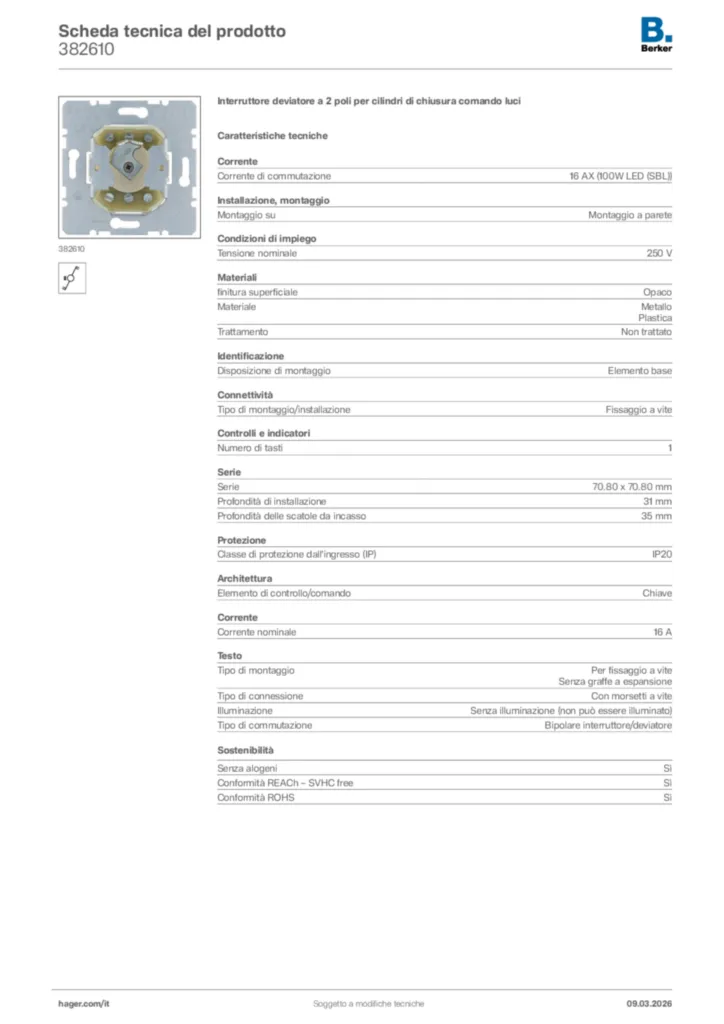 Immagine Berker Scheda tecnica del prodotto 382610 | Hager Italia