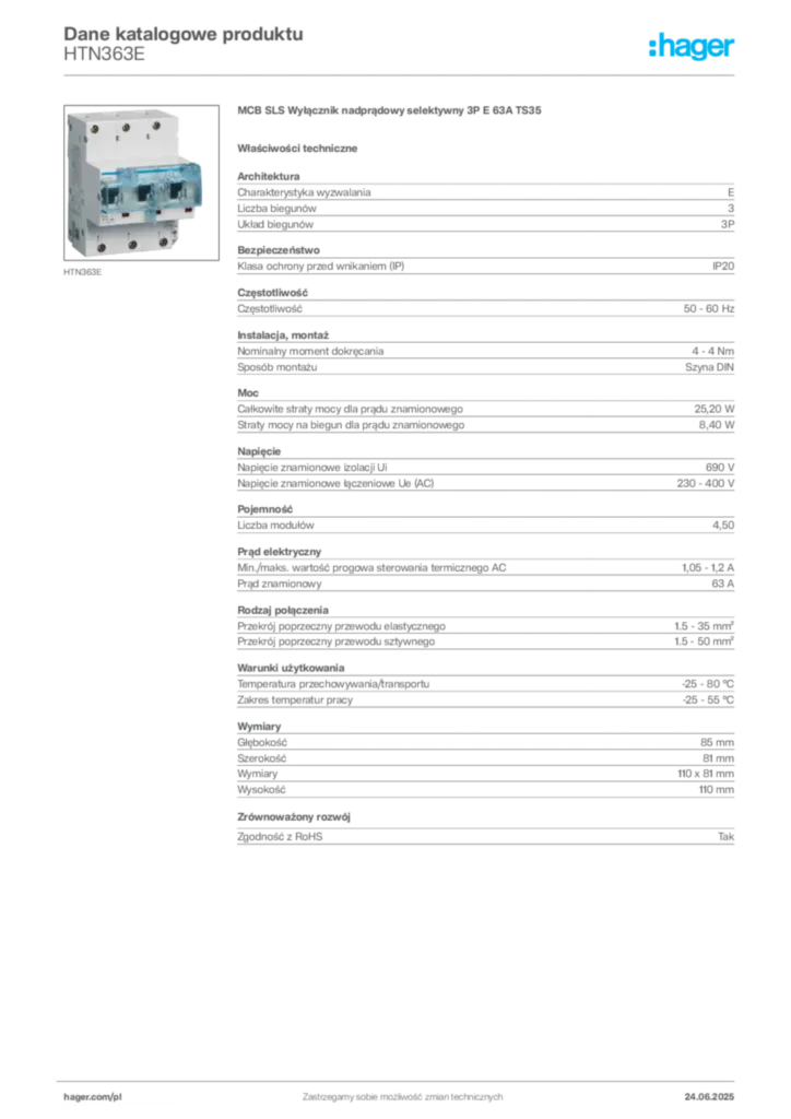 Zdjęcie Hager Karta katalogowa HTN363E | Hager Polska