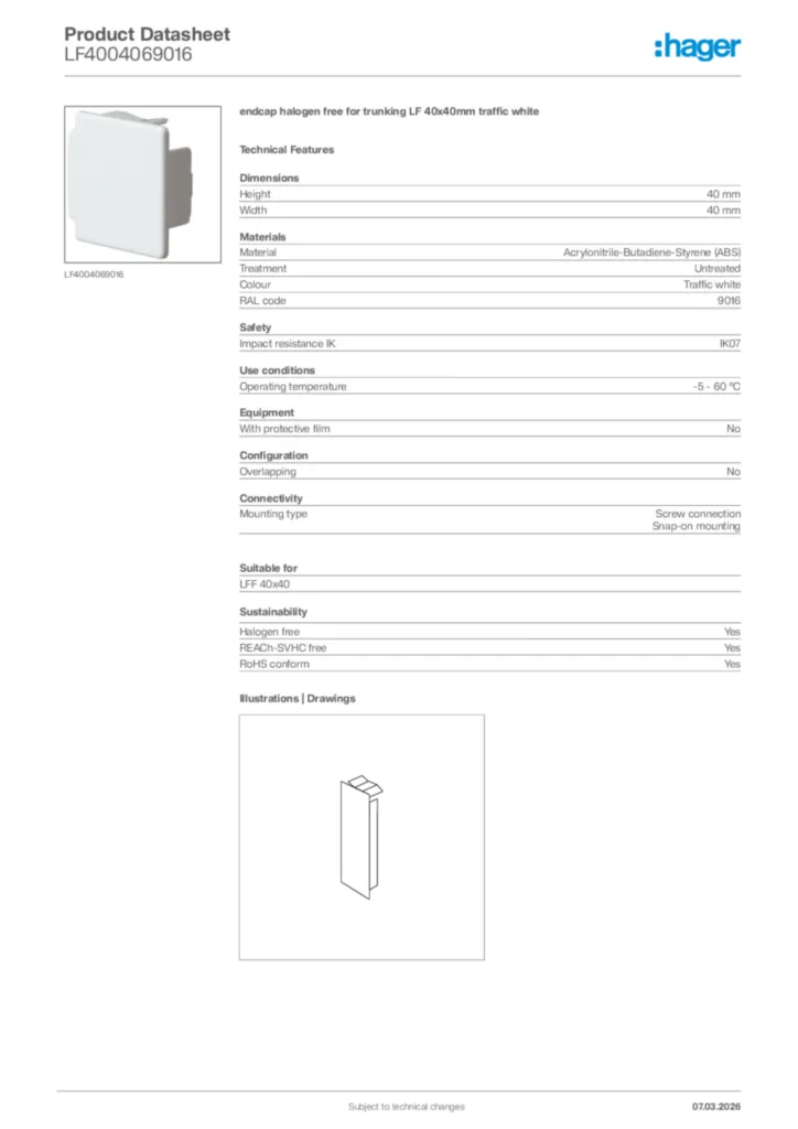 Image Hager Product data sheet LF4004069016  | Hager Africa