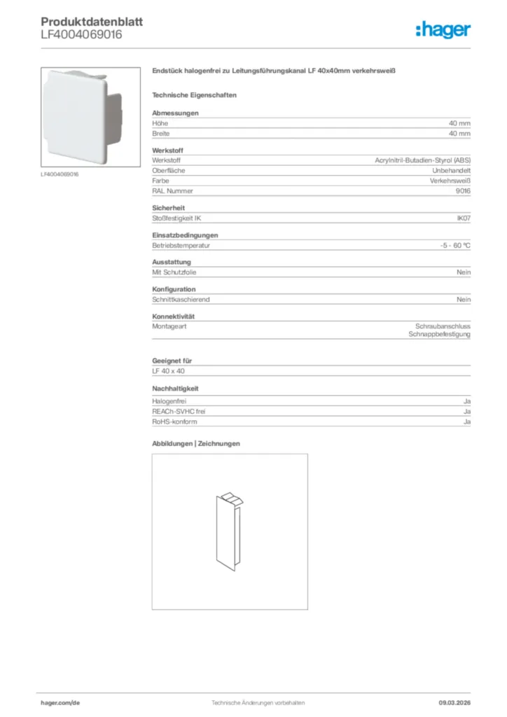 Bild Hager Produktdatenblatt LF4004069016 | Hager Deutschland