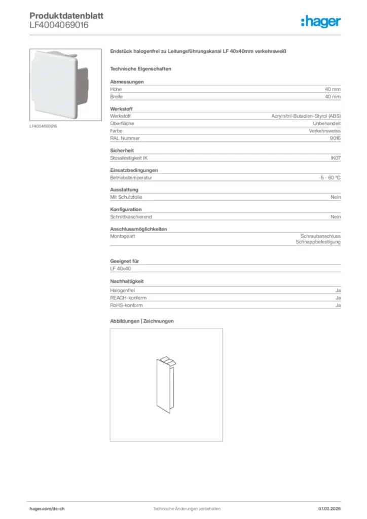 Bild Hager Produktdatenblatt LF4004069016 | Hager Schweiz