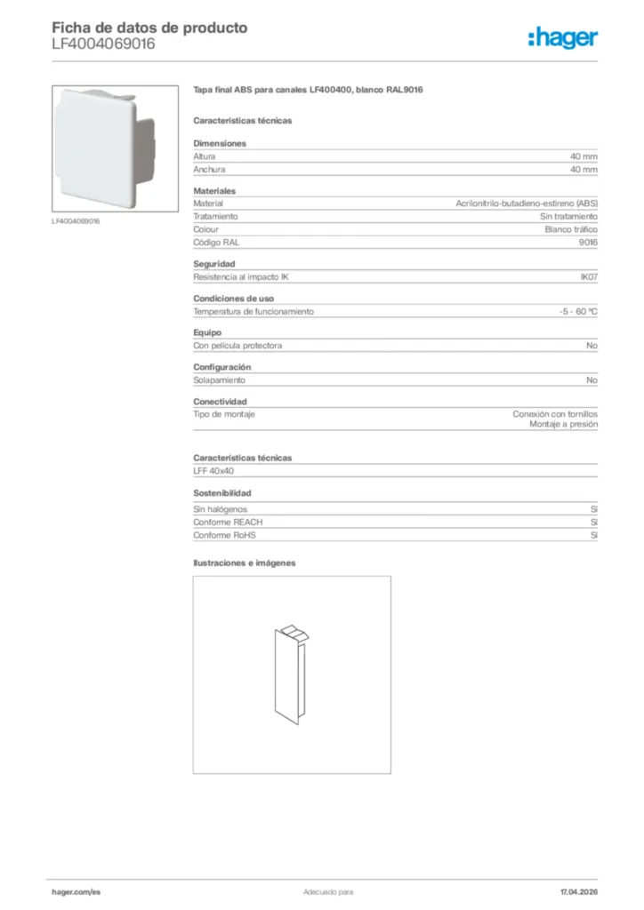 Imagen Hager Ficha de datos de producto LF4004069016 | Hager España