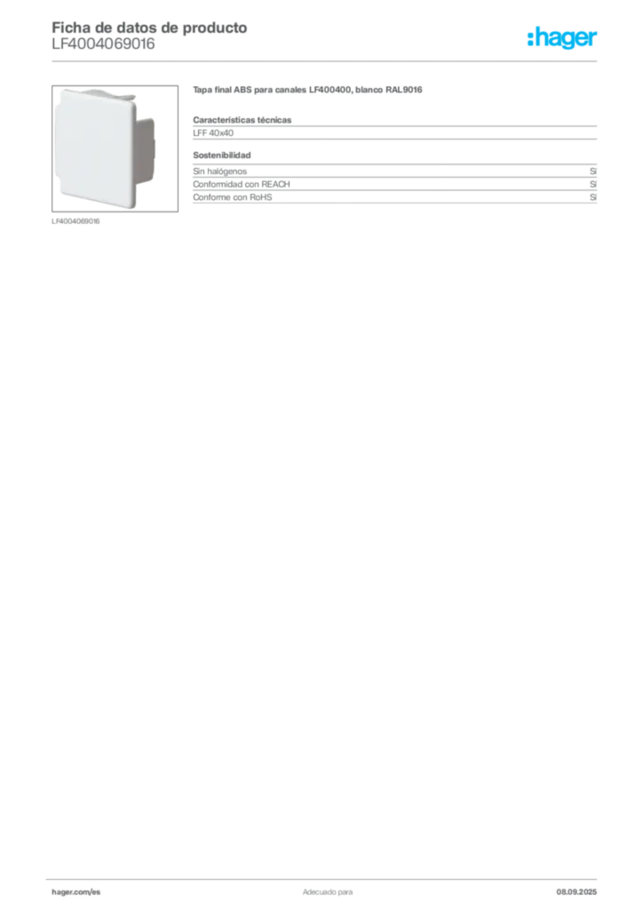 Imagen Hager Ficha de datos de producto LF4004069016 | Hager España