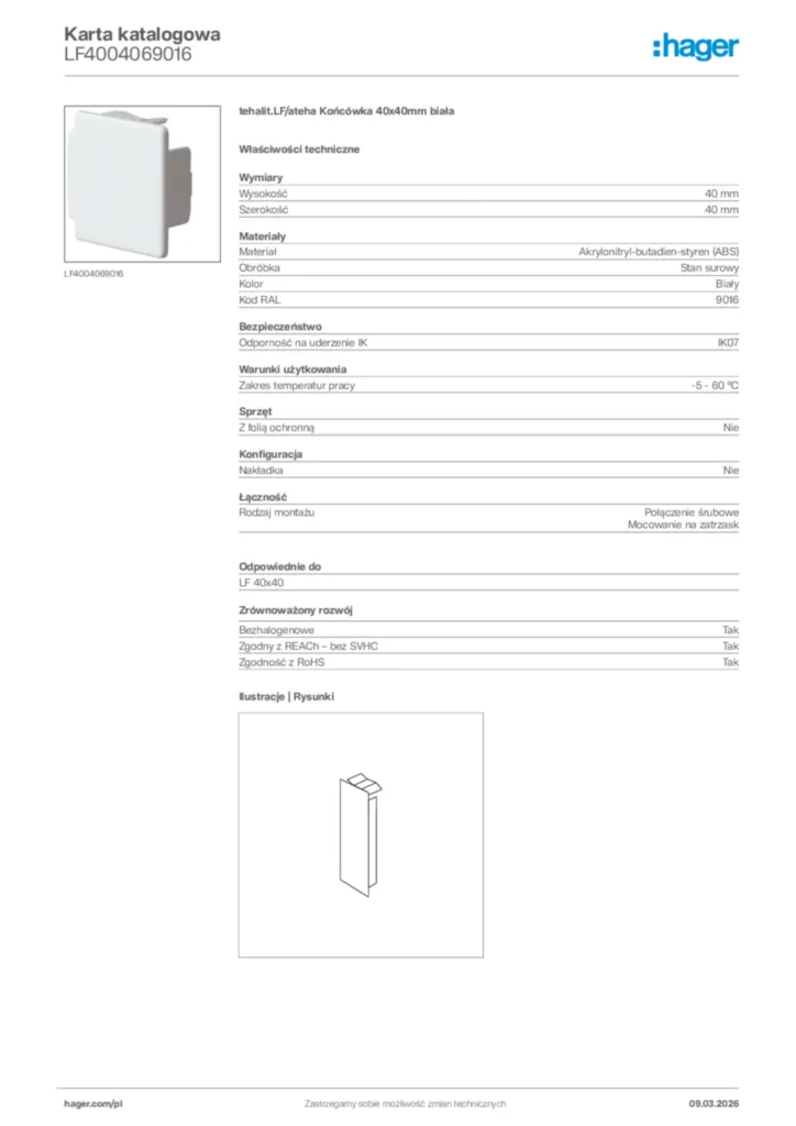 Zdjęcie Hager Karta katalogowa LF4004069016 | Hager Polska