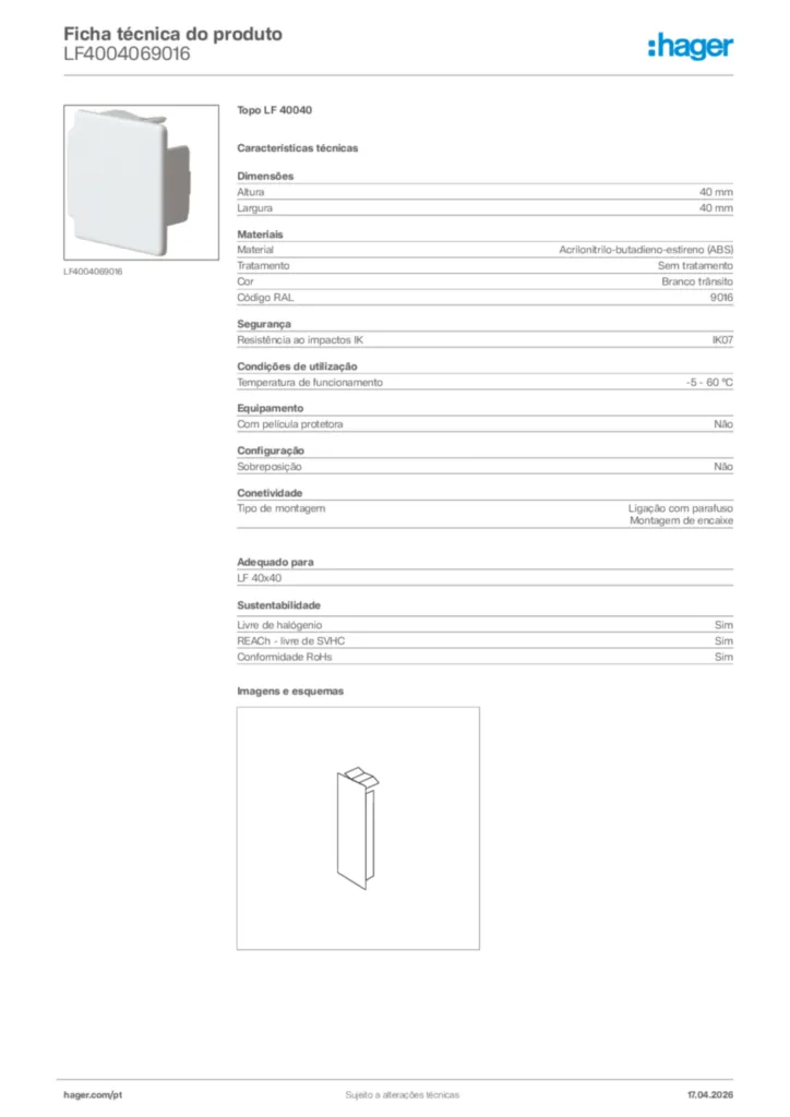 Imagem Hager Ficha técnica do produto LF4004069016 | Hager Portugal