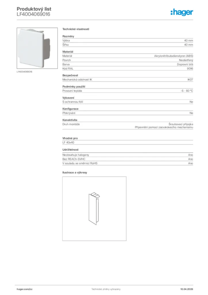 Obrázek Hager Product data sheet LF4004069016 | Hager