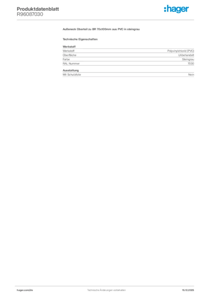 Bild Hager Produktdatenblatt R96087030 | Hager Deutschland