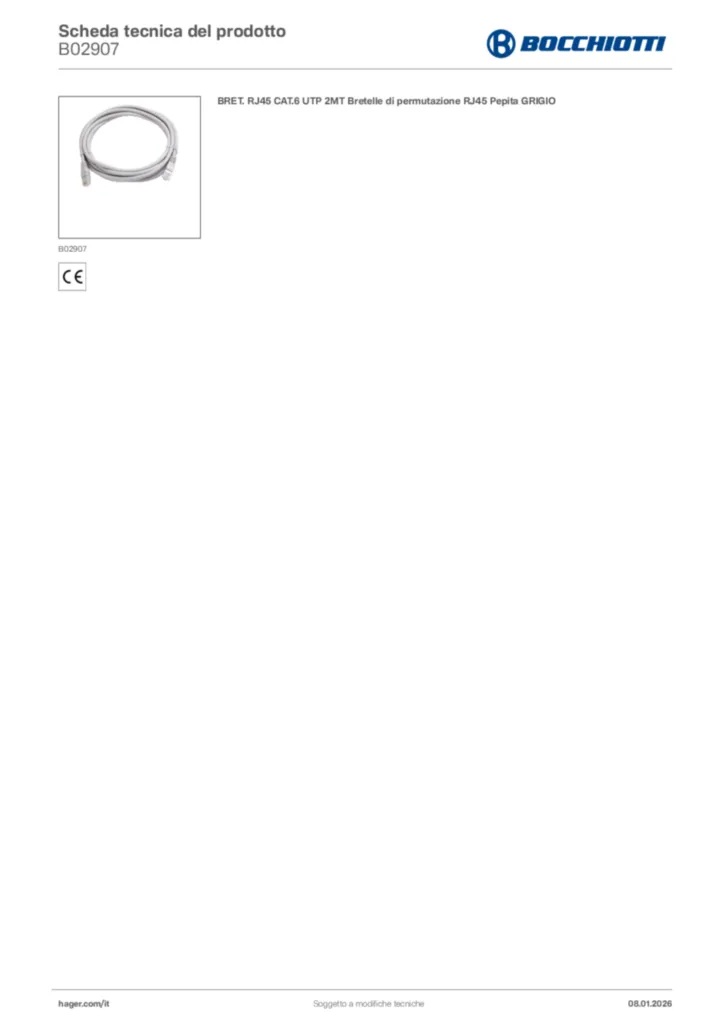 Immagine Bocchiotti Scheda tecnica del prodotto B02907 | Hager Italia