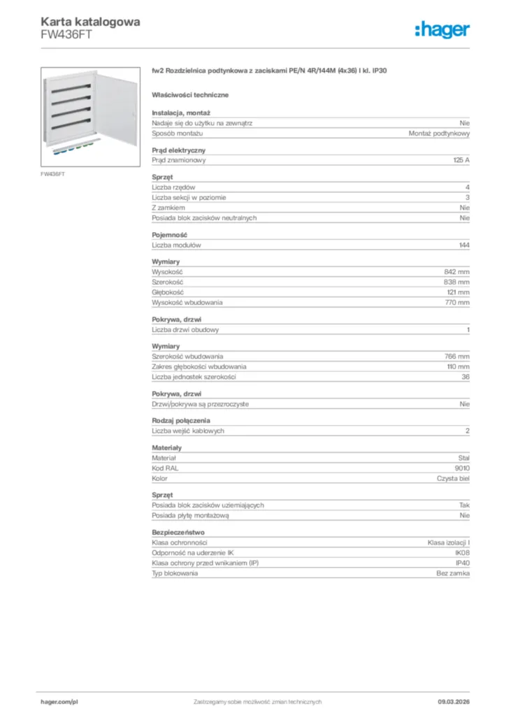 Zdjęcie Hager Karta katalogowa FW436FT | Hager Polska