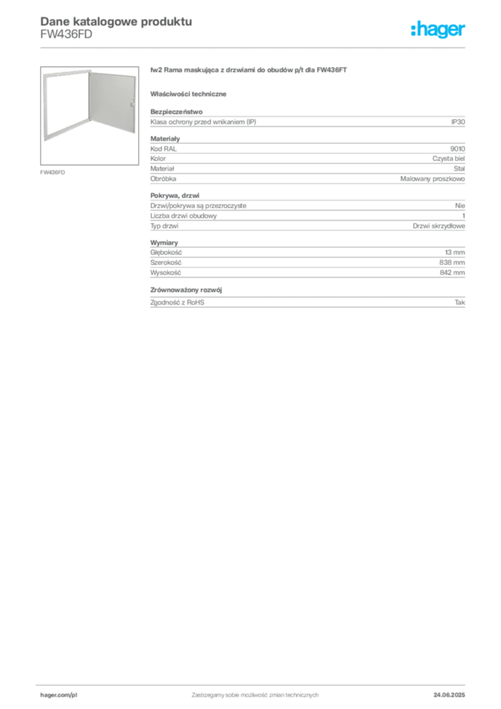 Zdjęcie Hager Karta katalogowa FW436FD | Hager Polska