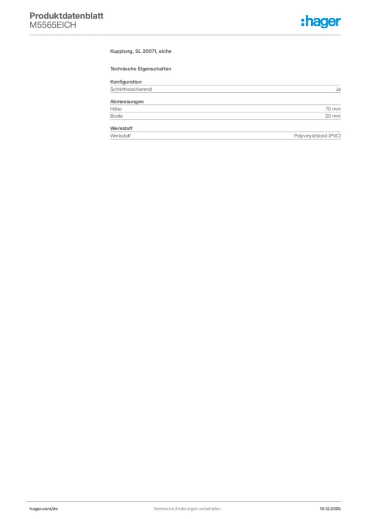 Bild Hager Produktdatenblatt M5565EICH | Hager Deutschland
