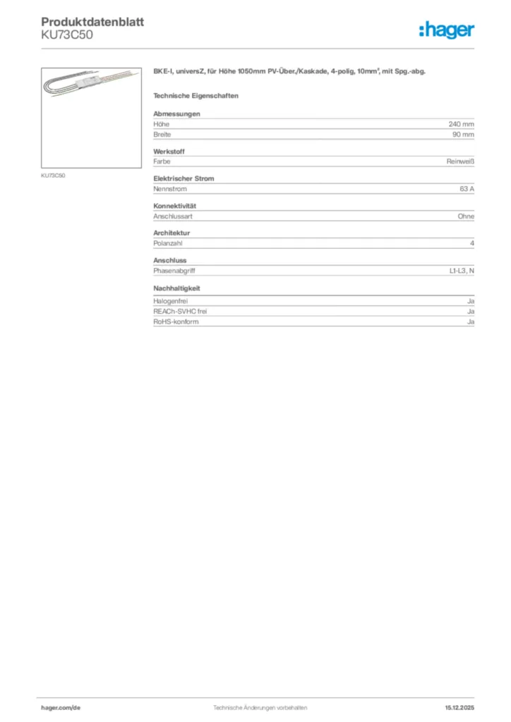 Hager Produktdatenblatt KU73C50