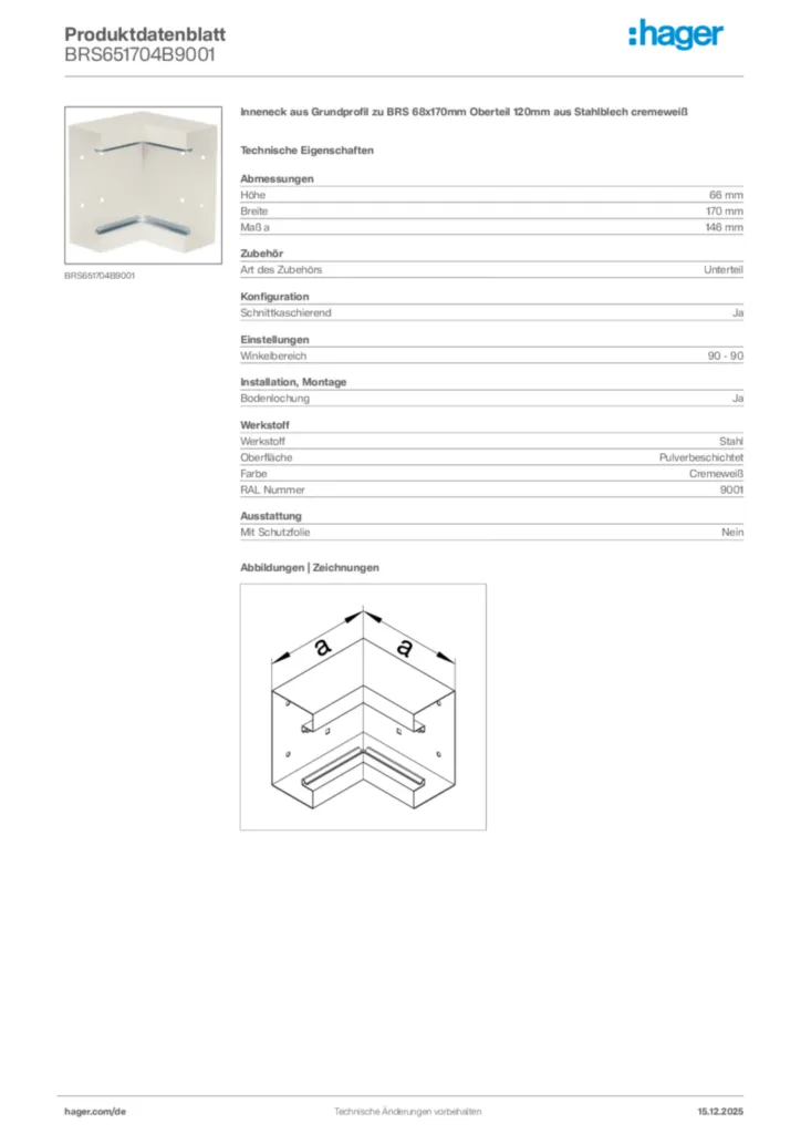 Bild Hager Produktdatenblatt BRS651704B9001 | Hager Deutschland
