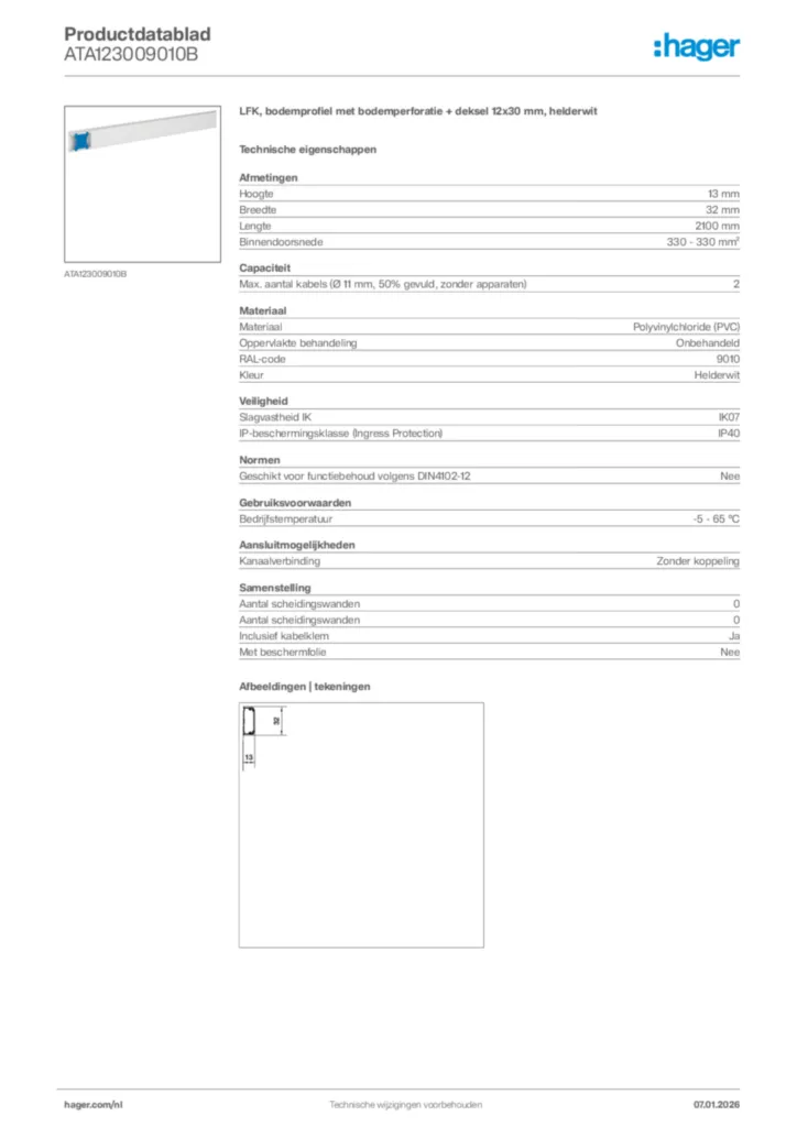 Afbeelding Hager Productdatablad ATA123009010B | Hager Nederland