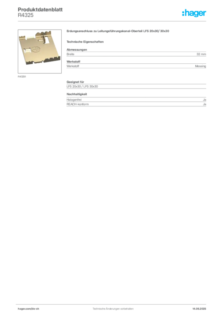 Bild Hager Produktdatenblatt R4325 | Hager Schweiz