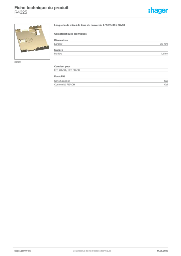 Image Hager Fiche technique du produit R4325 | Hager Suisse