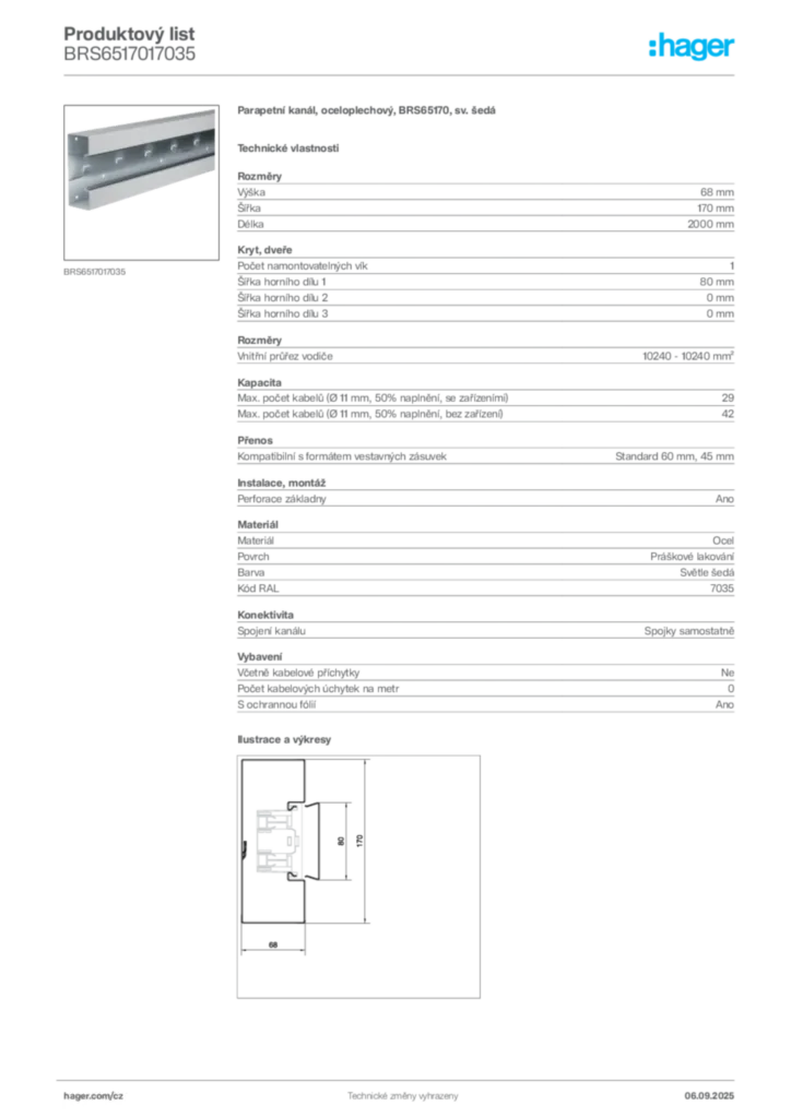 Obrázek Hager Produktový list BRS6517017035 | Hager
