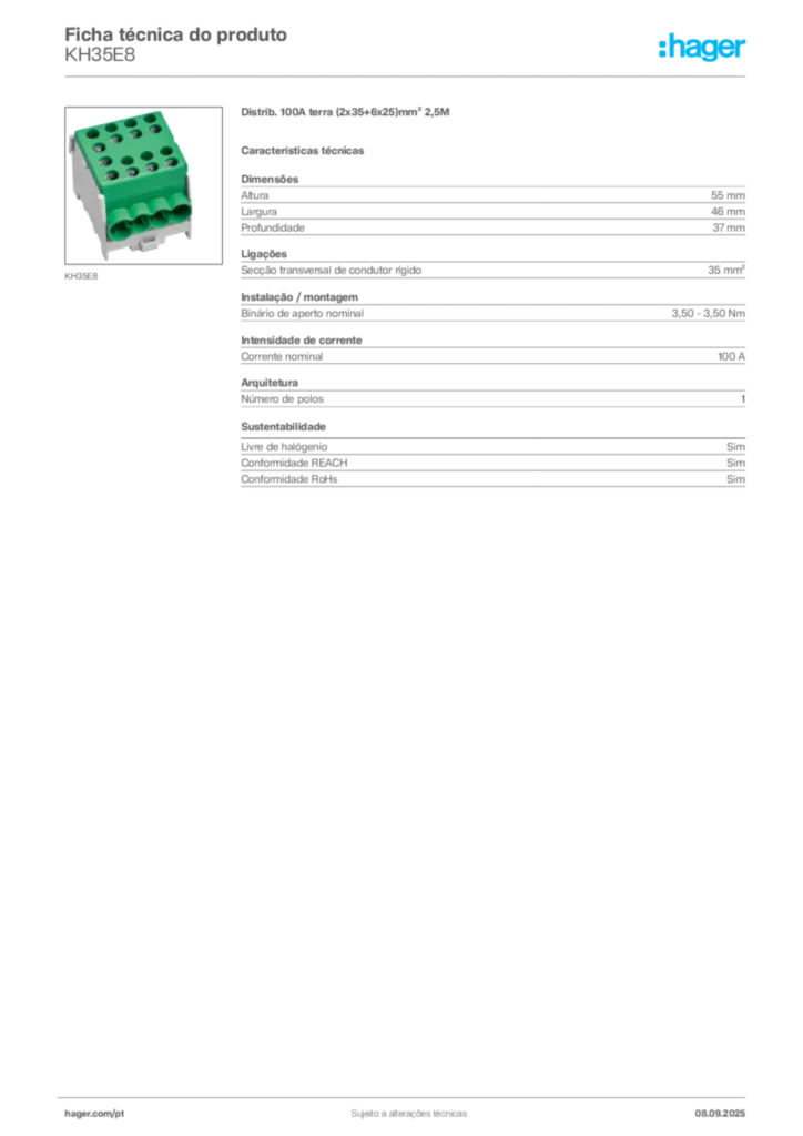 Imagem Hager Ficha técnica do produto KH35E8 | Hager Portugal