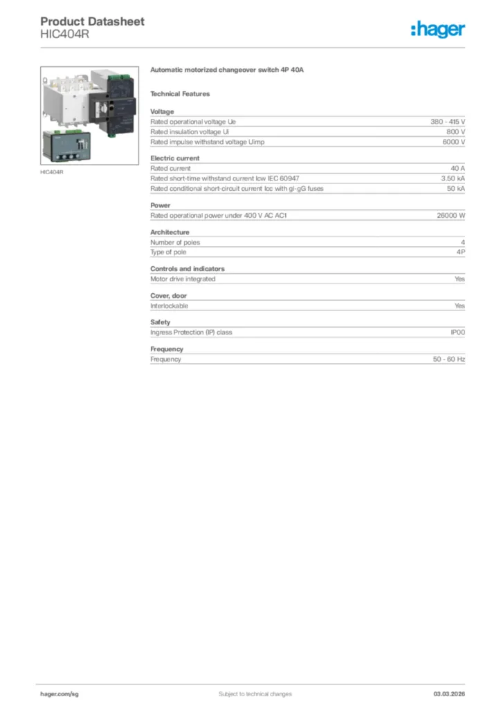 Image Hager Product data sheet HIC404R  | Hager