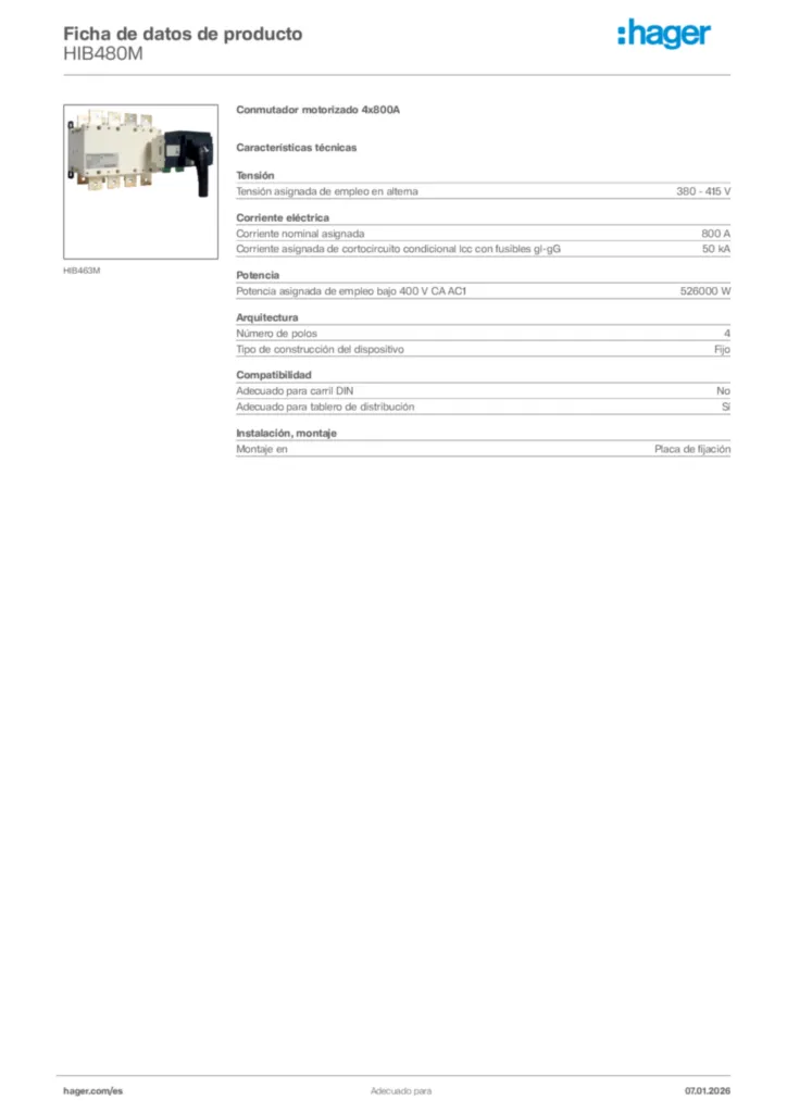 Imagen Hager Ficha de datos de producto HIB480M | Hager España