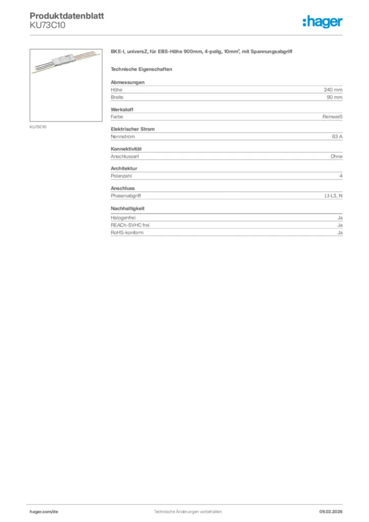 Bild Hager Produktdatenblatt KU73C10 | Hager Deutschland