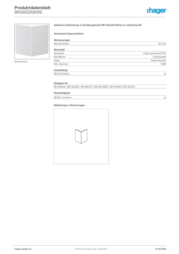 Bild Hager Produktdatenblatt BR0802A9016 | Hager Schweiz