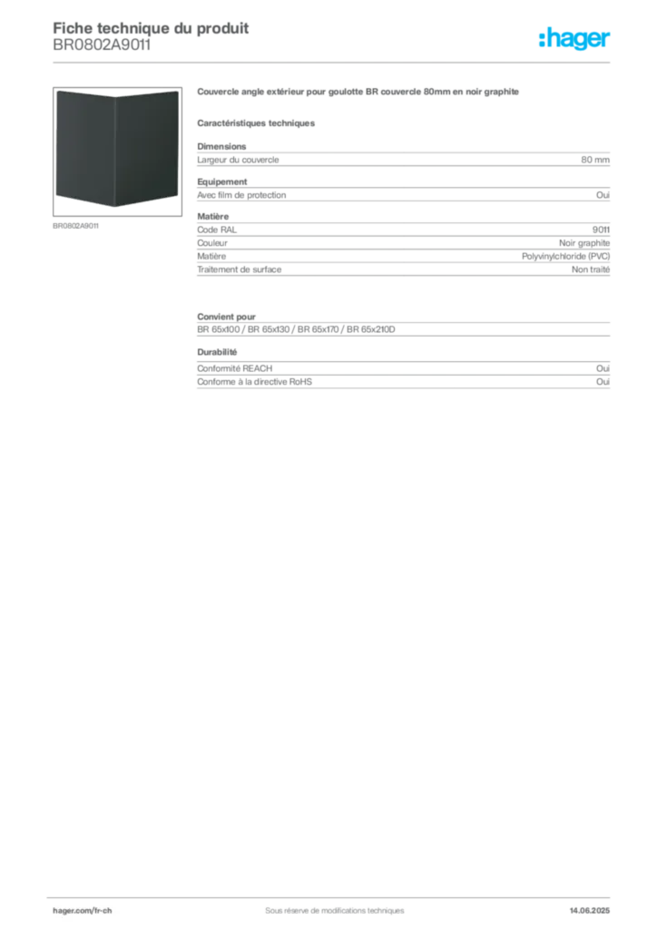 Image Hager Fiche technique du produit BR0802A9011 | Hager Suisse