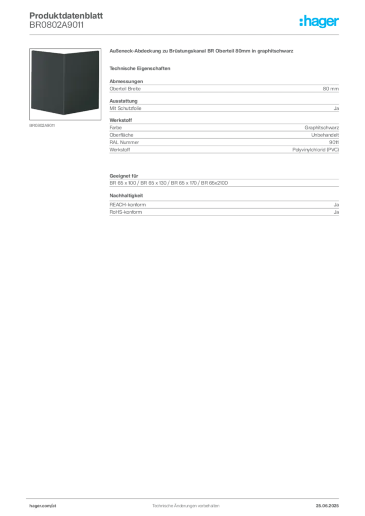 Bild Hager Produktdatenblatt BR0802A9011 | Hager Deutschland
