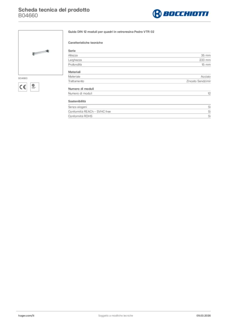 Immagine Bocchiotti Scheda tecnica del prodotto B04660 | Hager Italia