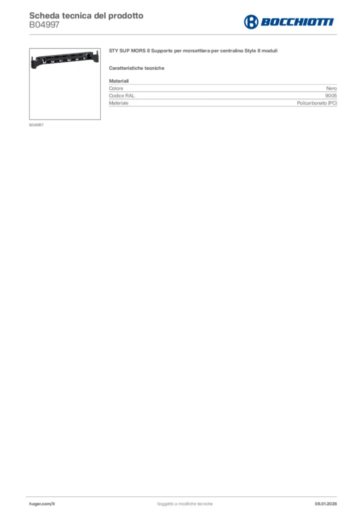 Immagine Bocchiotti Scheda tecnica del prodotto B04997 | Hager Italia