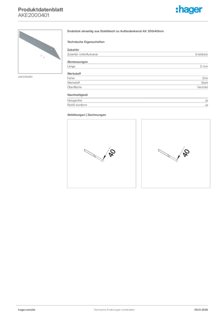 Bild Hager Produktdatenblatt AKE2000401 | Hager Deutschland