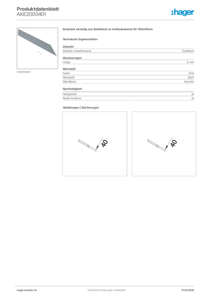 Bild Hager Produktdatenblatt AKE2000401 | Hager Schweiz