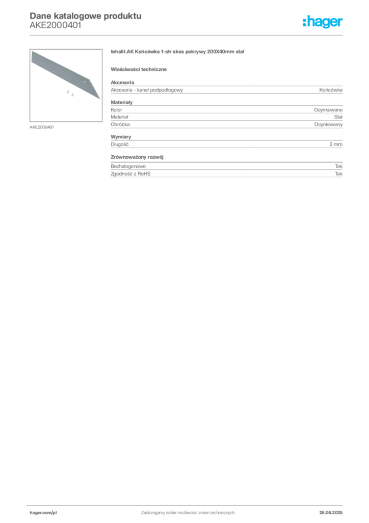Zdjęcie Hager Karta katalogowa AKE2000401 | Hager Polska