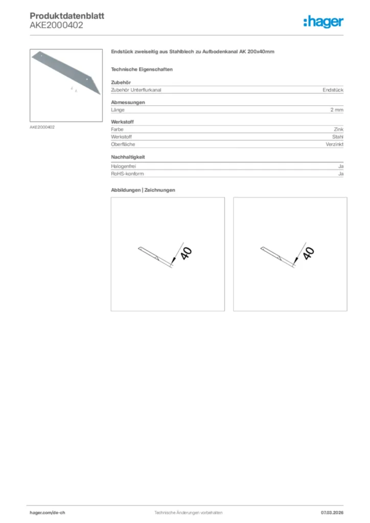 Bild Hager Produktdatenblatt AKE2000402 | Hager Schweiz