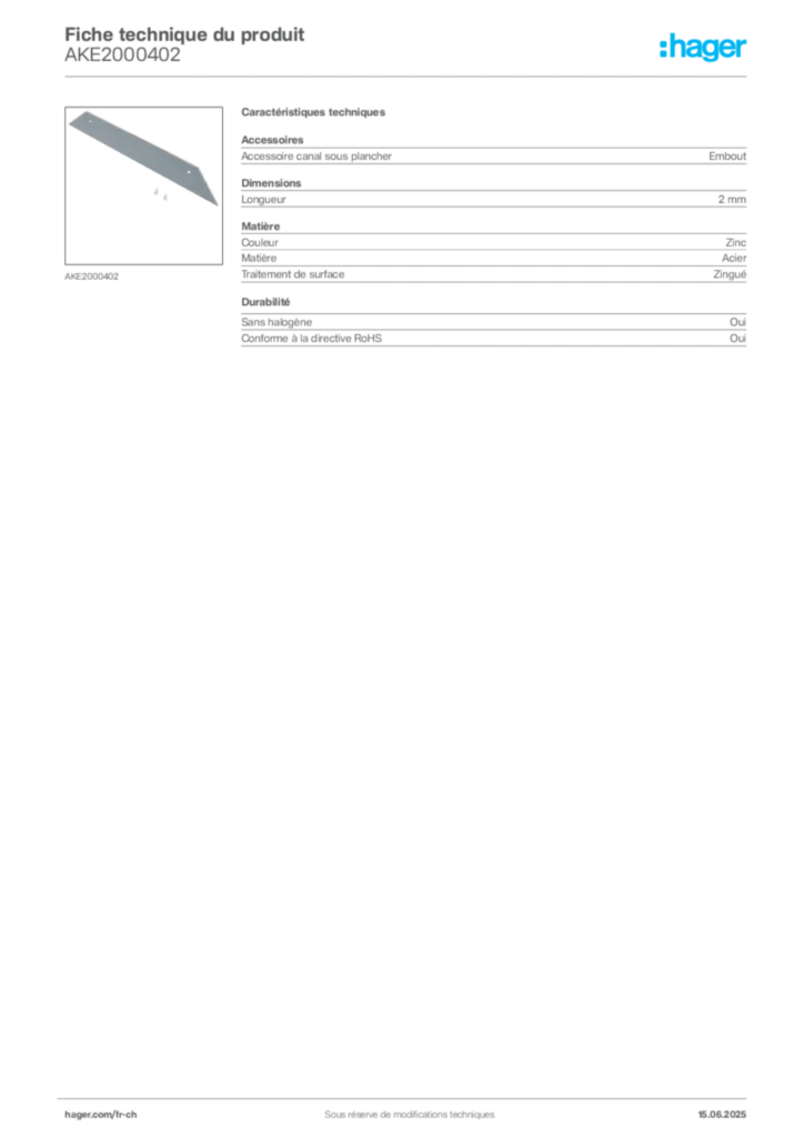 Image Hager Fiche technique du produit AKE2000402 | Hager Suisse