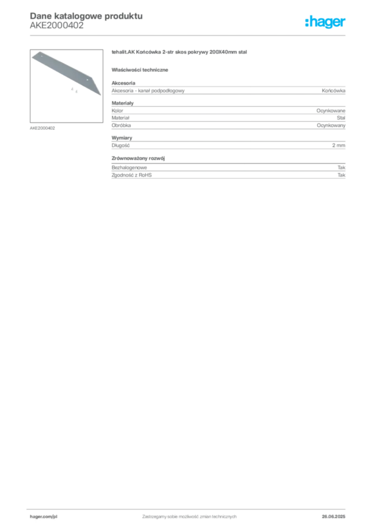Zdjęcie Hager Karta katalogowa AKE2000402 | Hager Polska