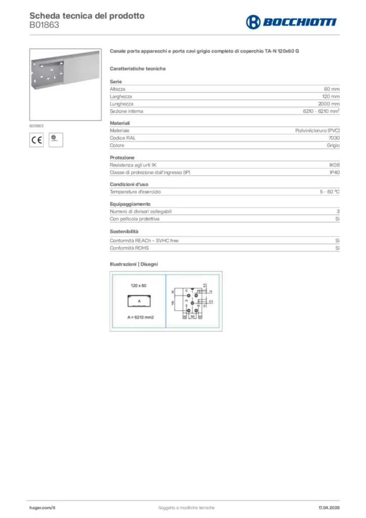 Immagine Bocchiotti Scheda tecnica del prodotto B01863 | Hager Italia