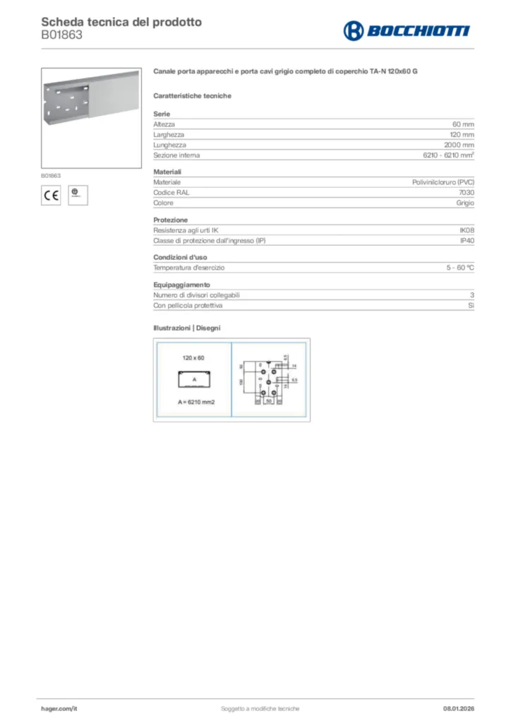 Immagine Bocchiotti Scheda tecnica del prodotto B01863 | Hager Italia