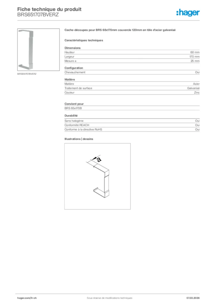 Image Hager Fiche technique du produit BRS651707BVERZ | Hager Suisse