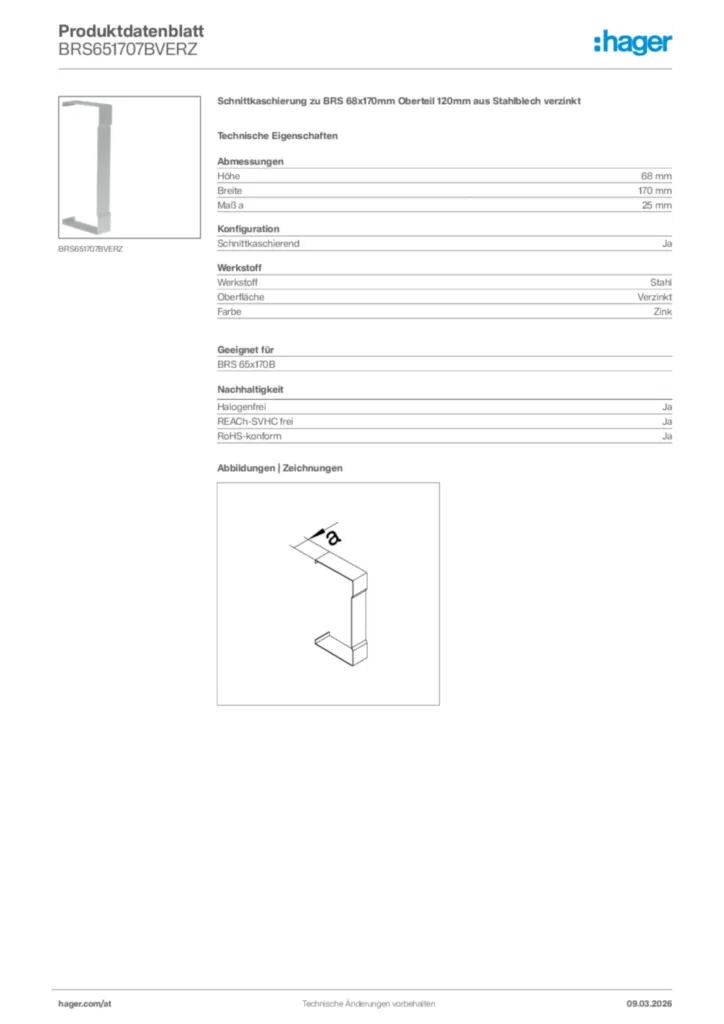 Bild Hager Produktdatenblatt BRS651707BVERZ | Hager Deutschland