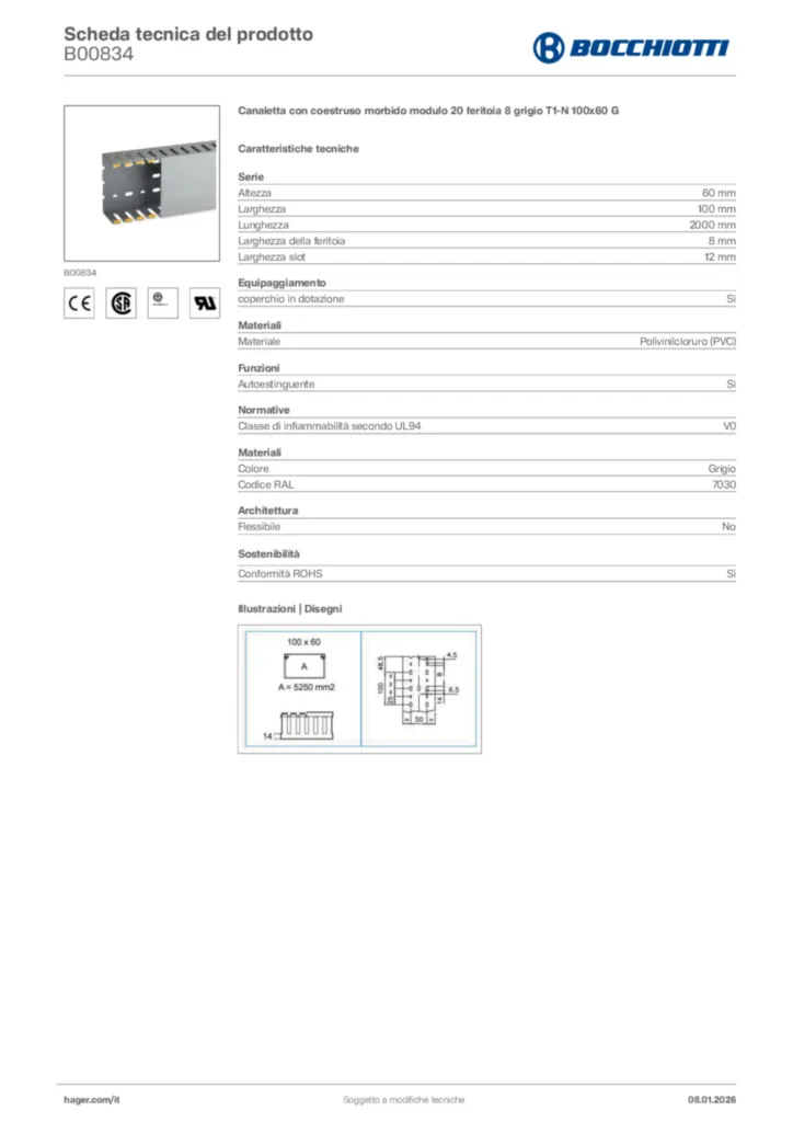 Immagine Bocchiotti Scheda tecnica del prodotto B00834 | Hager Italia