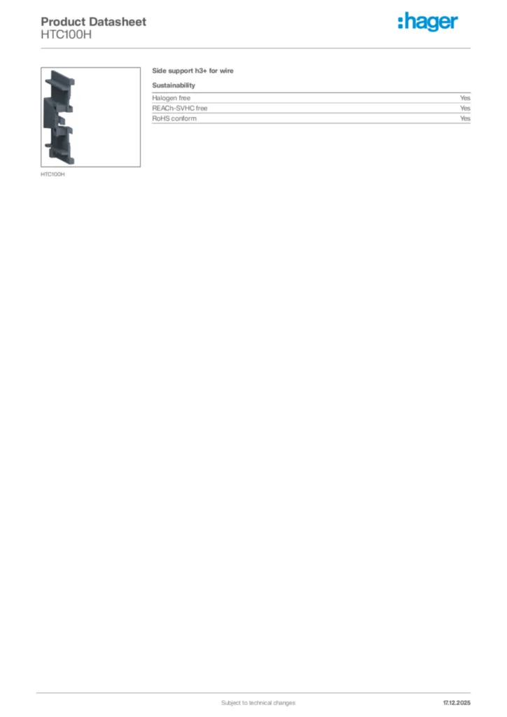 Image Hager Product data sheet HTC100H  | Hager Africa