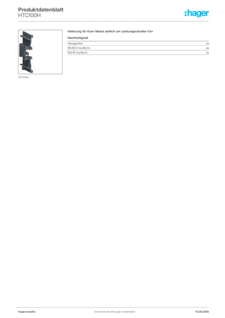 Bild Hager Produktdatenblatt HTC100H | Hager Deutschland