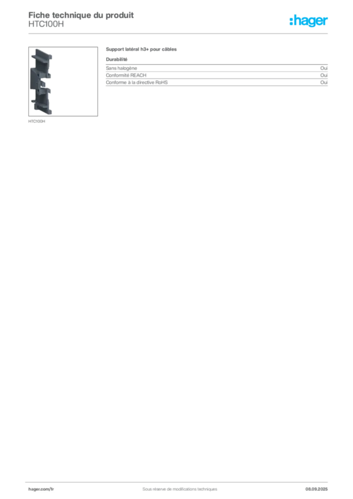 Image Hager Fiche technique du produit HTC100H | Hager France