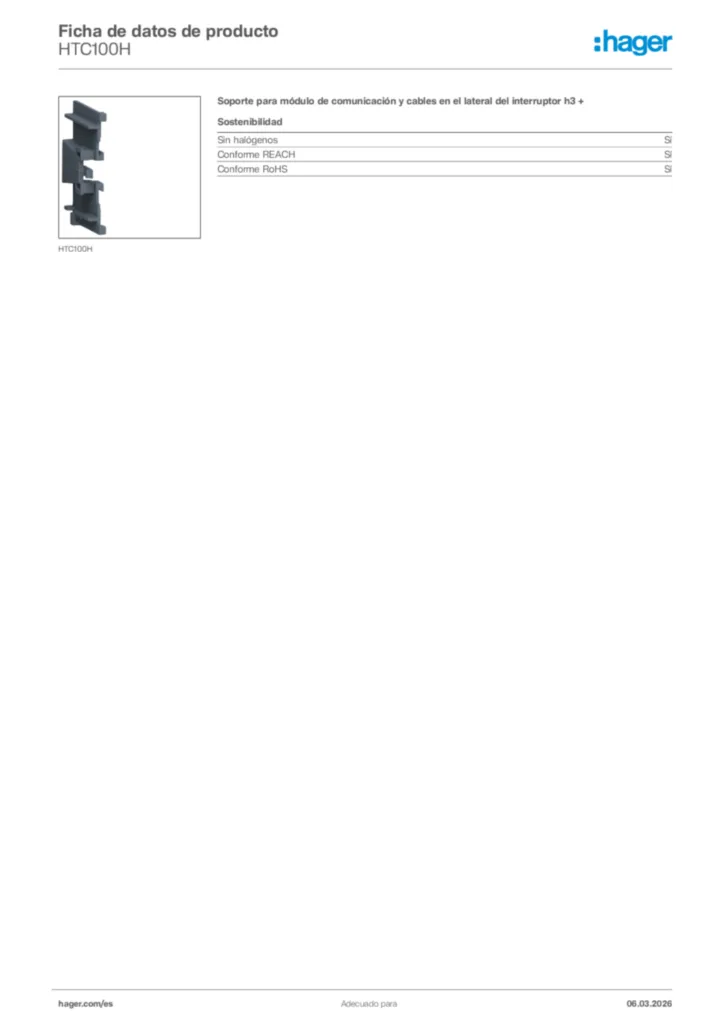 Imagen Hager Ficha de datos de producto HTC100H | Hager España