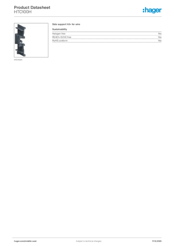 Image Hager Product data sheet HTC100H  | Hager