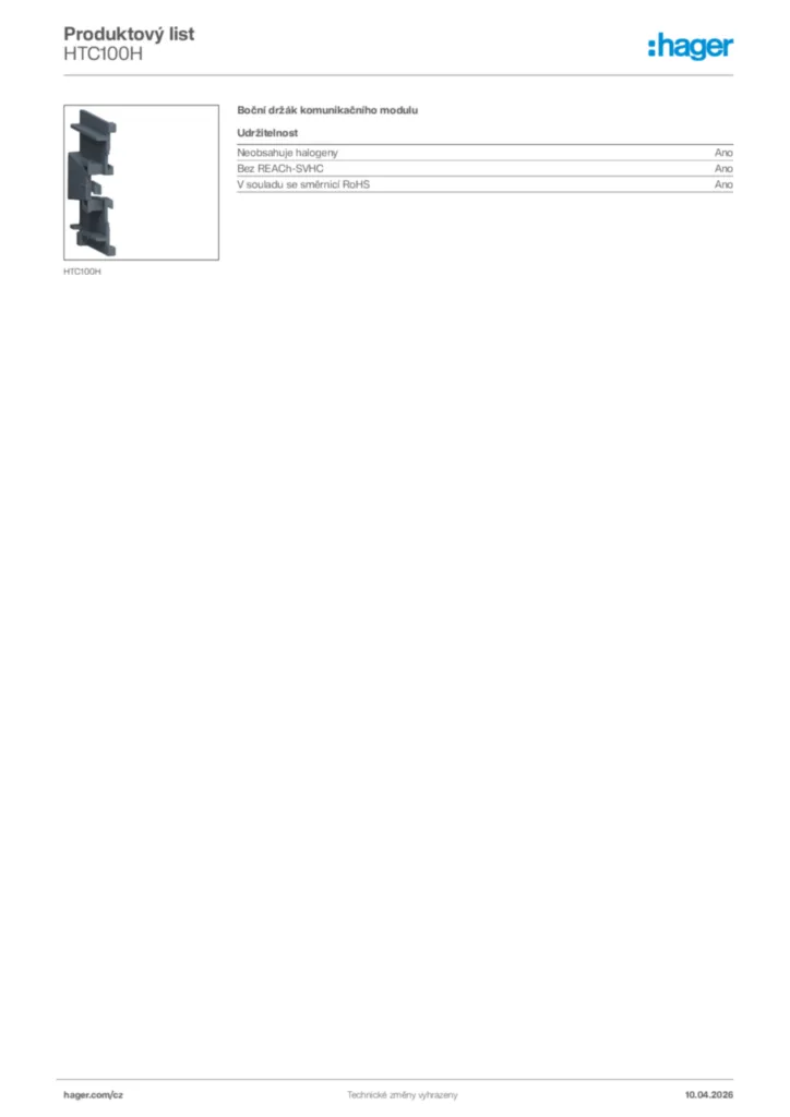 Obrázek Hager Product data sheet HTC100H | Hager