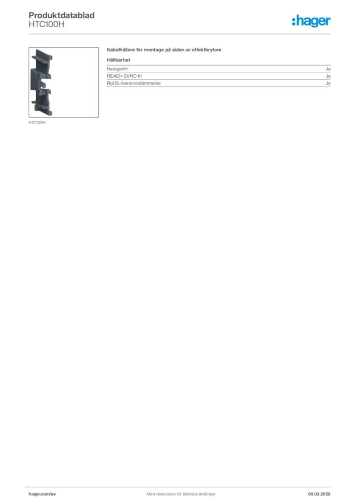 Bild Hager Produktdatablad HTC100H | Hager Sverige