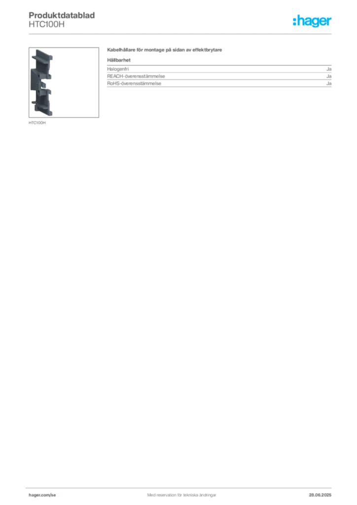 Bild Hager Produktdatablad HTC100H | Hager Sverige