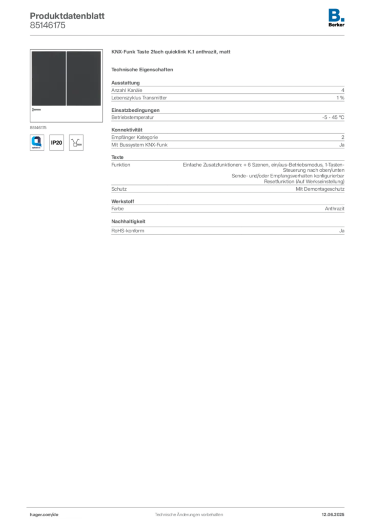 Berker Produktdatenblatt 85146175